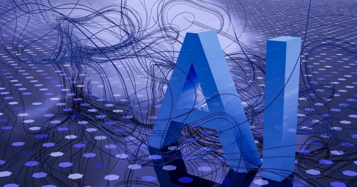 Illustration 3D des lettres AI en bleu entourées de réseaux de lignes abstraites pour l'OpenAI DevDay 2026.